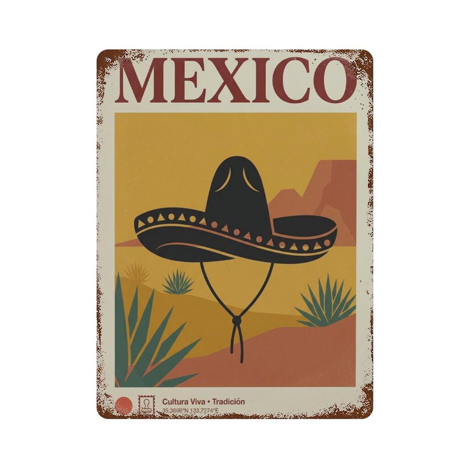 xiaoxiaoshen Mexico Travel Sombrero Mexican Retro Holiday Cultural Landscape Work Wall Decor Art Metal Tin Poster Modern Home Decor Art Home Bar Shop Decorations Vintage Sign 40x30cm