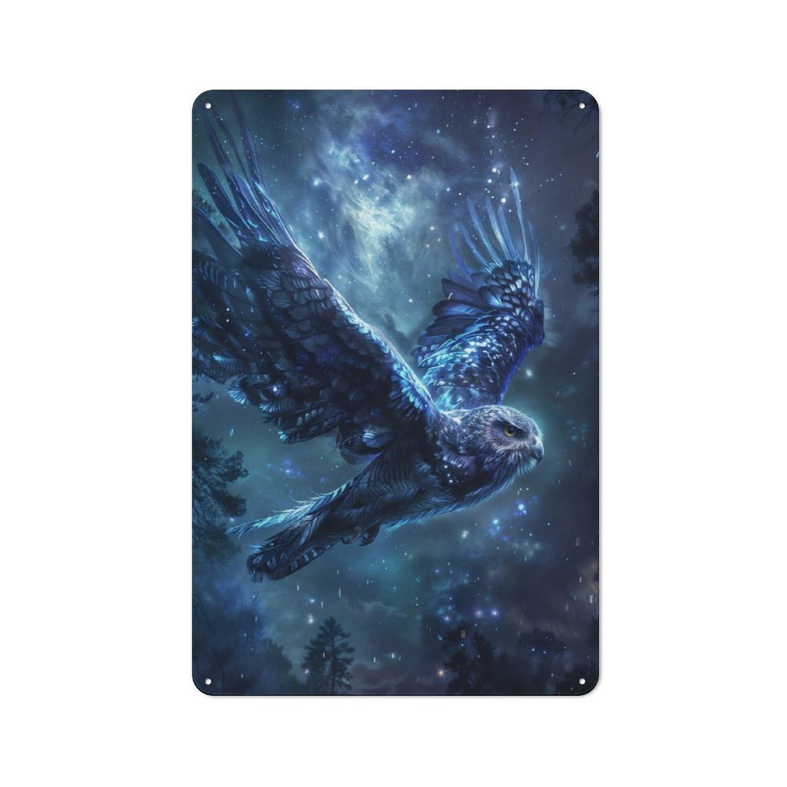 Junmoney Blue Mistical Owl Metal Wall Sign 30X20cm Featuring For Garage Wall, A Housewarming Gift For People Furnishing A Garage