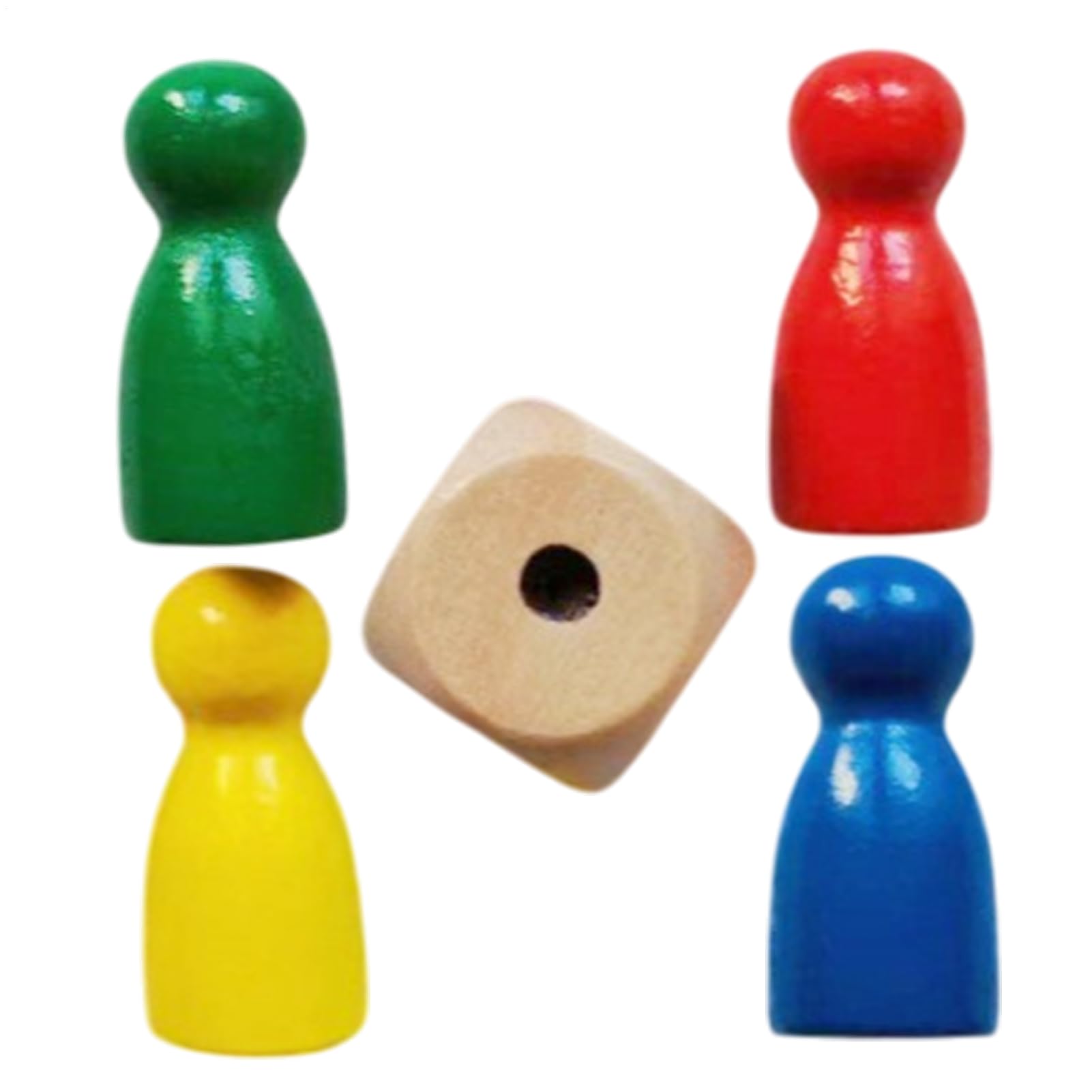 Dice And Tokens - Wooden Game Pawns | Multi Color Game Pieces | 4 Chess Pieces Gamee Token With 1 Dice, 0.98x0.47 Inches Small Multicolor Board Accessories Portable Checkers Components For Family