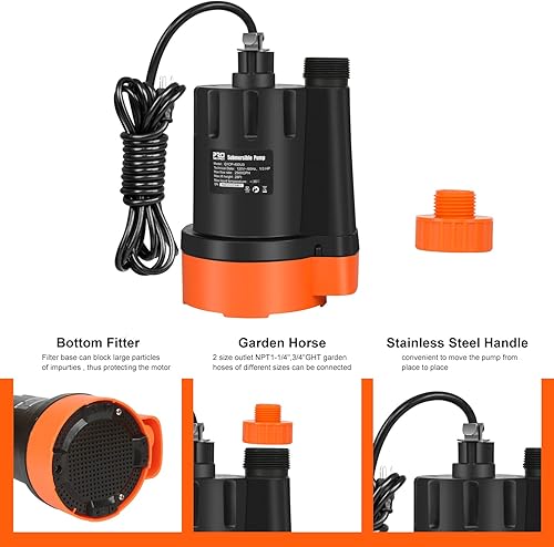 Miniatura 4 de Submersible Water Pump 13HP 2500GPH Utility Pump Portable Electric Clean Water Drainage Pump for Pool Draining Flooding Swimming Pool and Basement