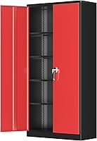 Vista 21 de Greenvelly Armario de almacenamiento de metal con puertas de bloqueo, gabinete de almacenamiento con cerradura de 72 pulgadas gris oscuro