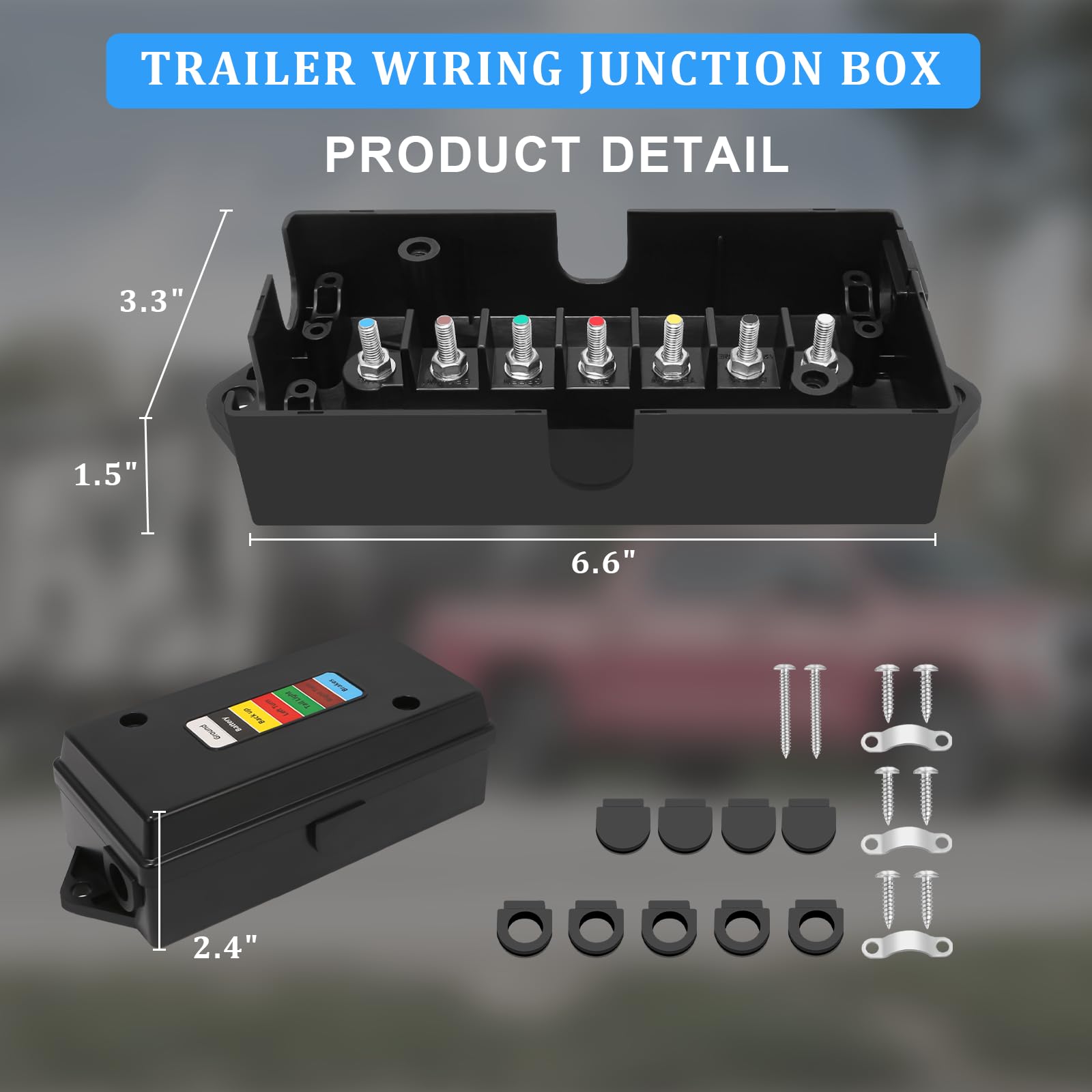 Anayguto 2 Set 7 Way Trailer Junction Box Weatherproof 7 Gang Color Coded Solid Studs Electrical 7 Way Trailer Wire Junction Box 7 Pole Waterproof for RV Camper Caravans Boat Rewiring - Black