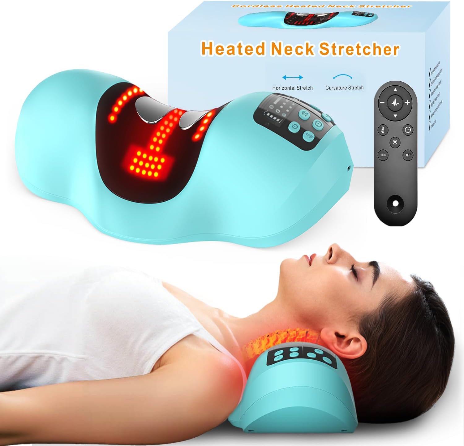 Wireless Heated Neck Stretcher with 3 heating levels and 3 massager modes