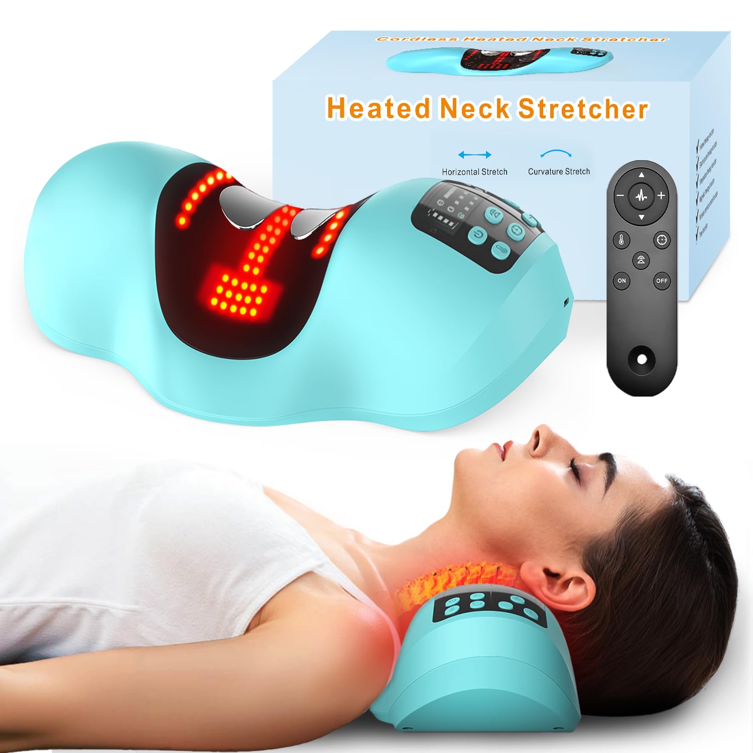 heated neck stretcher for pain relief cordless neck shoulder cervical traction device with 3 heating levels and pulse modes timmer for tmj pain relief muscle relax hump corrector