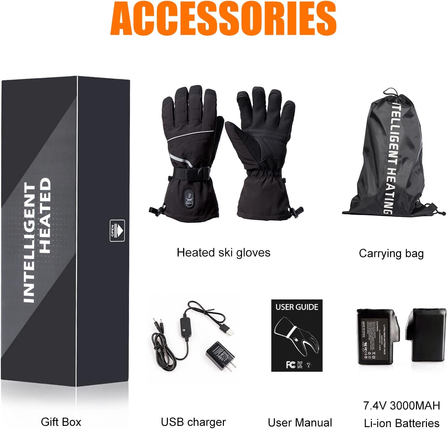 Heated Gloves for Men Women, 7.4V Rechargeable Waterproof Winter Electric Heating Gloves for Skiing Hiking Motorcycling Camping Cold Weather