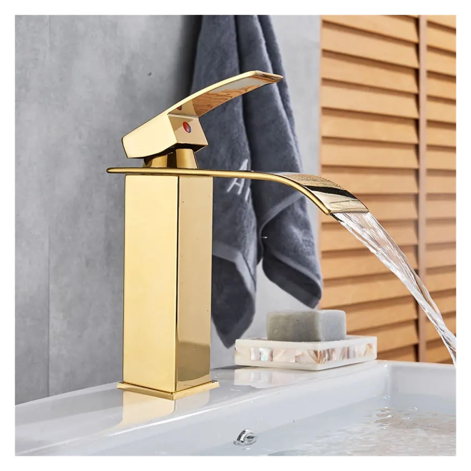 Robinet de lavabo cascade en laiton chromé haut de gamme pour vasque carrée