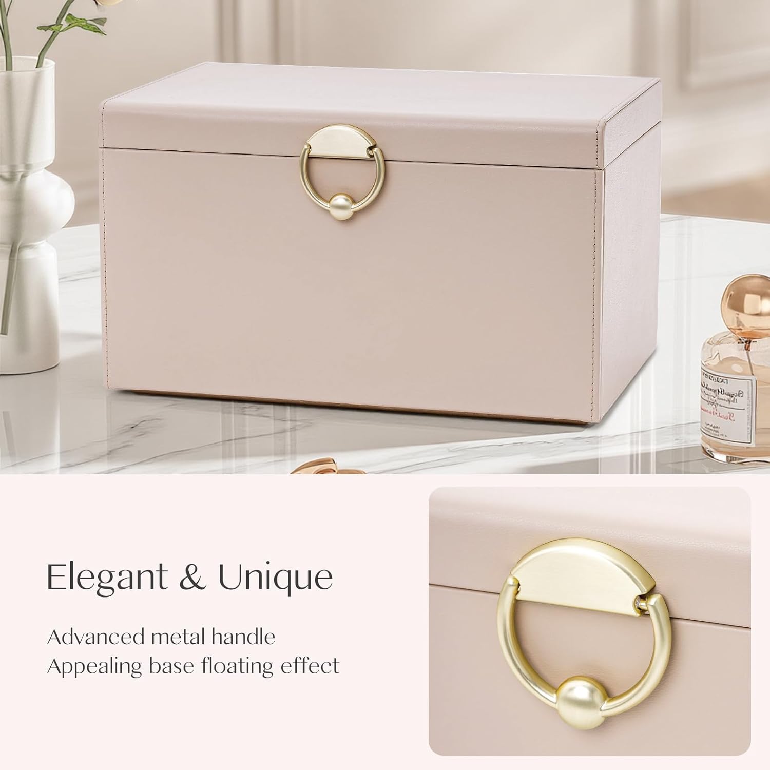 Jewelry Box for Women, 3-Tier Jewelry Organizer Box with 2 Drawers, Jewelry Holder Case for Necklace Ring Bracelet Earring Storage, Christmas Gift for Loved Ones, Light Taupe