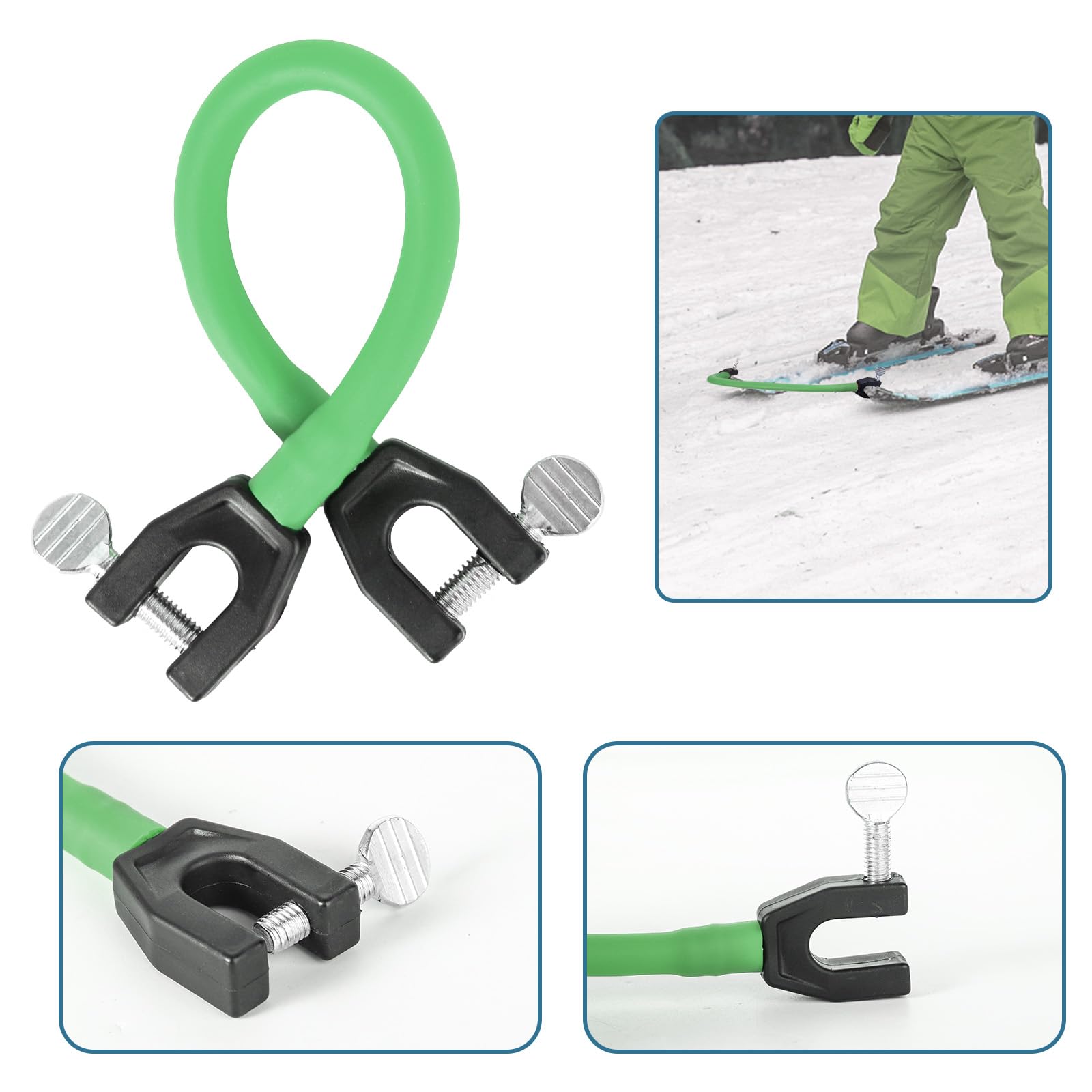 Connecteurs de Pointe de Ski pour Enfants, Connecteur de Ski avec 4 Entretoises, Aide à l'Entraînement au Ski pour Débutants (Noir, Vert Foncé)
