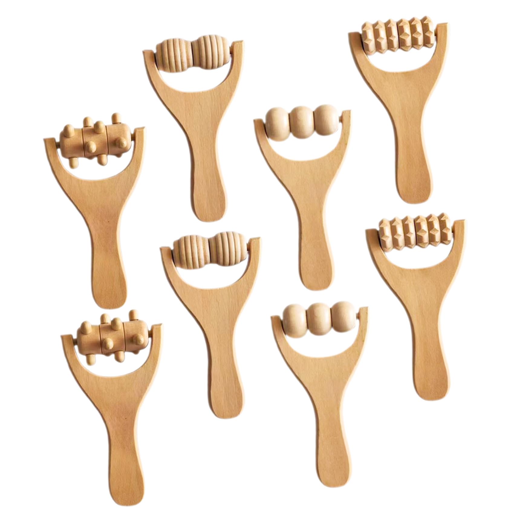 GLEAVI 8piezas Herramientas de Masaje de Madera Rodillo para Espalda Cuello Pies Piernas y Brazos Masajeador de Madera para Relajación