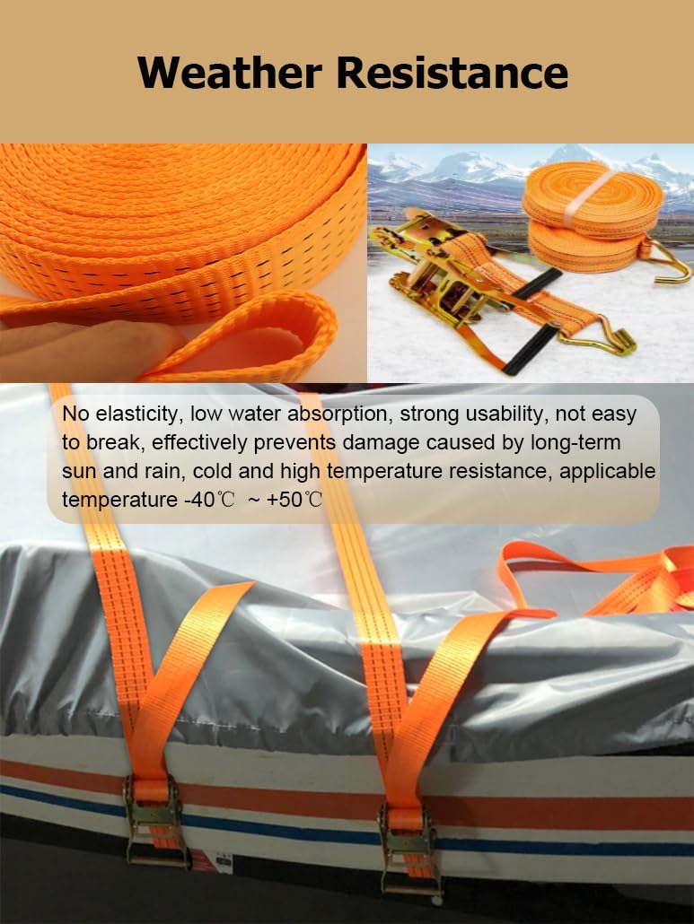 Paquete de 4 Correas de Amarre con trinquete de 9,8 a 65,6 pies, Correa de Amarre de Carga con Gancho Doble en J, Correa de Amarre for remolques de camión y Kayaks(Oranje,8.0m/26.2Ft)