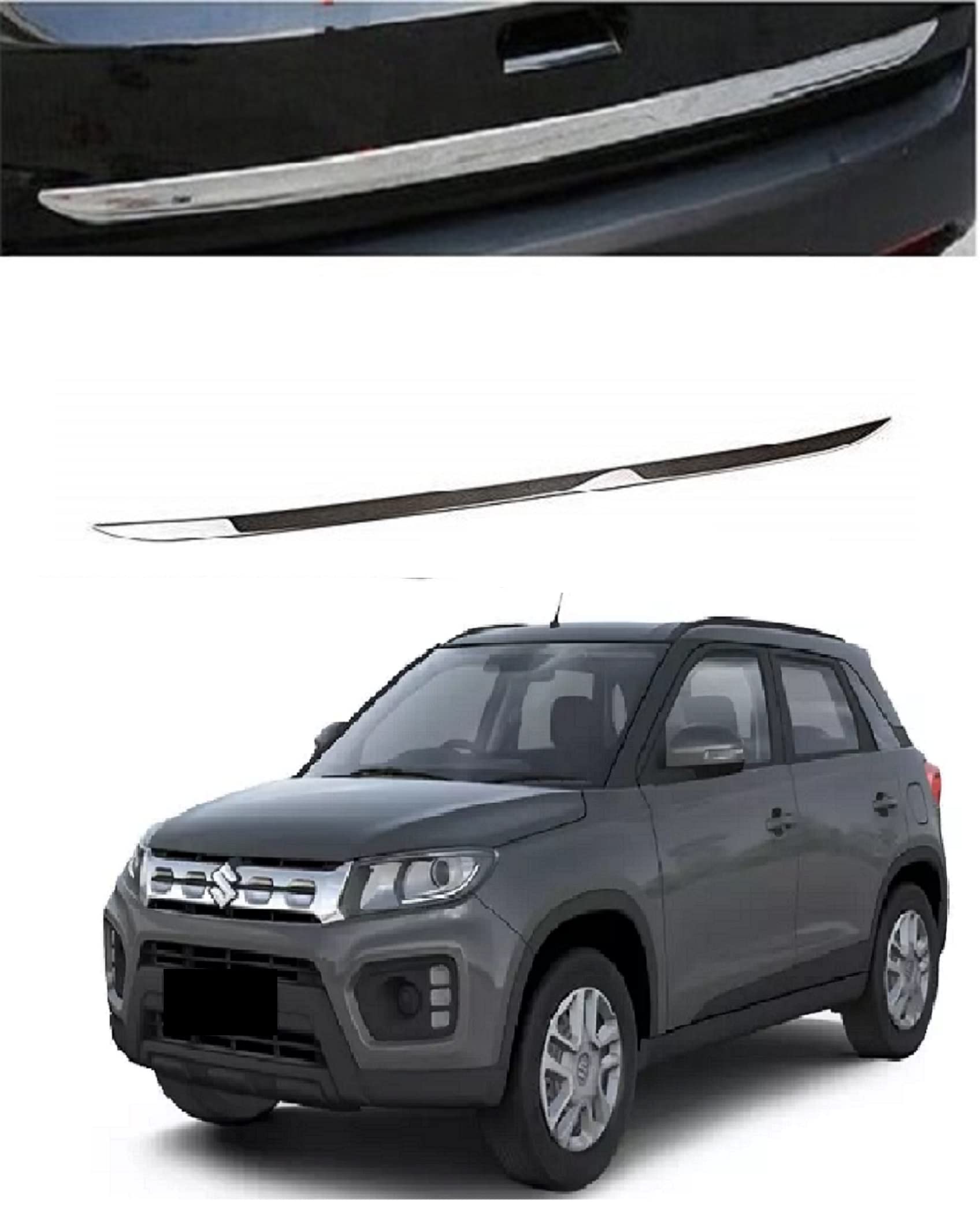 Trigcars M A R U T I Vitara Brezza 2020 Car Dicky Boot Chrome Garnish Steel Strip Patti