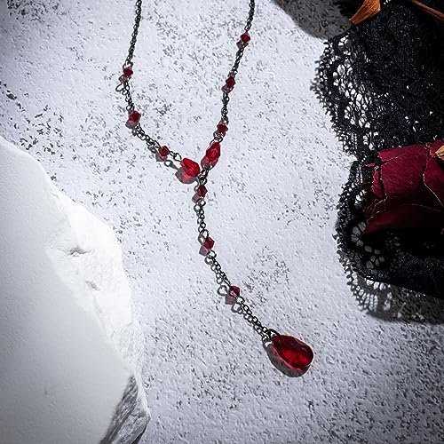 Gothic Black Red Choker Necklaces for Woman Blood Bead Teardrop Y-Necklace Goth Punk Grunge Accessories Christmas Halloween Jewellery4