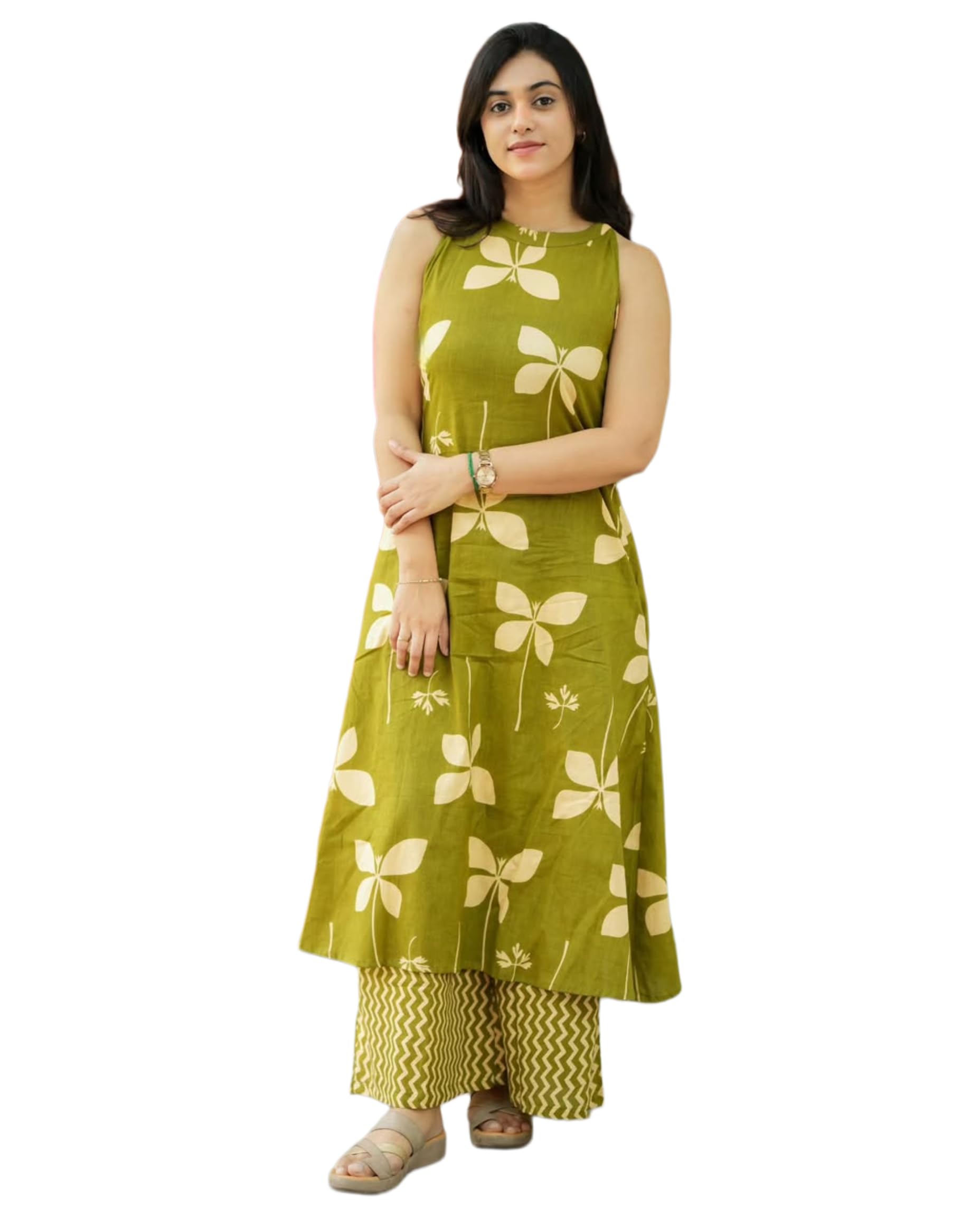 anni designer Women’s Rayon Viscose A-Line Printed Kurta with Palazzo | Sleeveless Ethnic Outfit | Soft Breathable Fabric for Office Casual and Regular Styling-picture-15