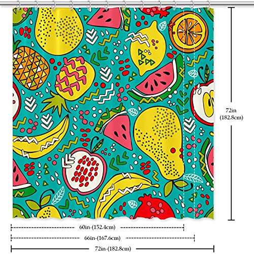 Rideau de douche avec 12 crochets lavable imperméable imprimé fruits vert