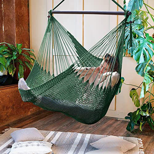 Image of Bathonly Large Hammock Chair with Spreader Bar, Caribbean Hammock Swing Chair, XL Hammock Chair Outdoor Indoor, 330 LBS Weight Capacity, Green