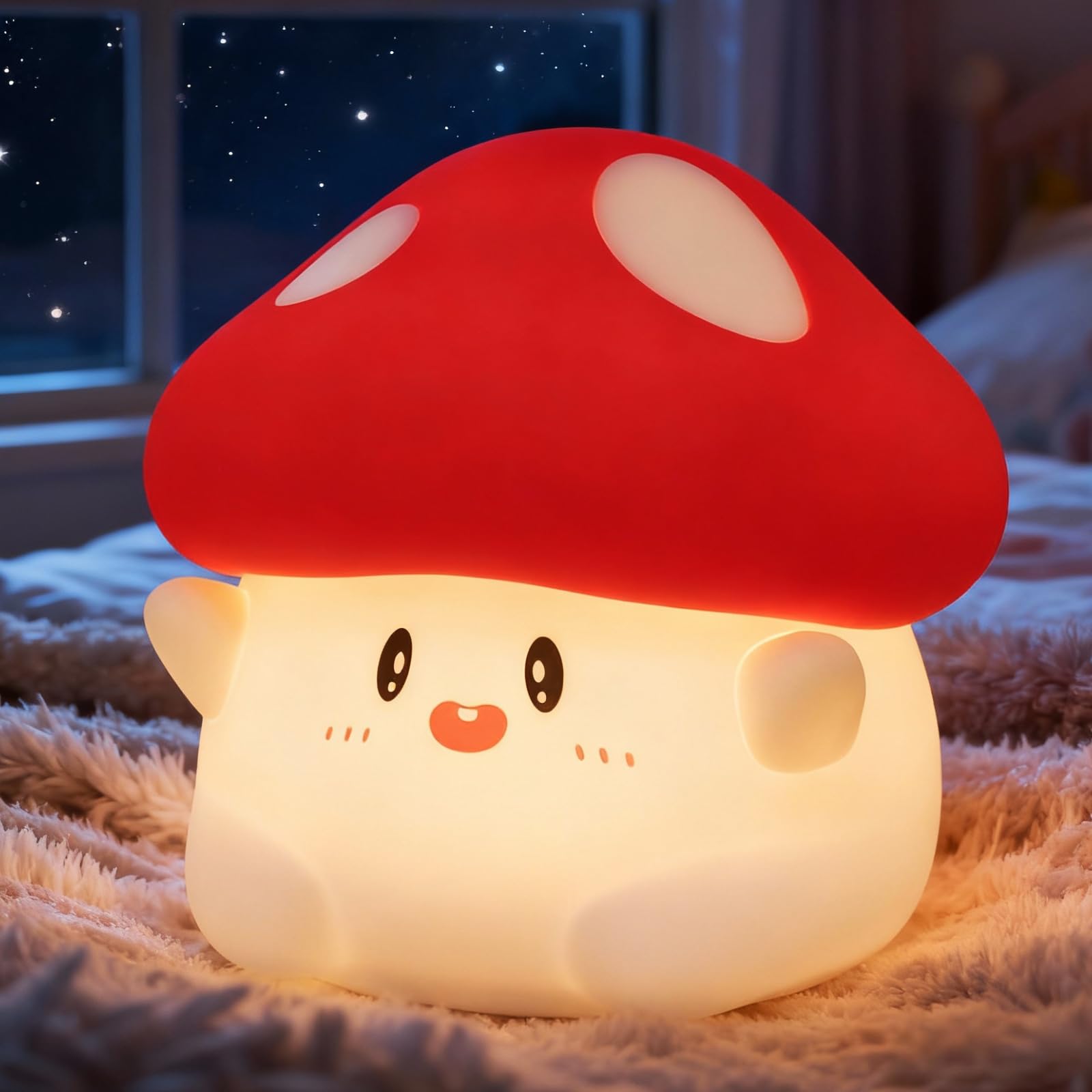 POSSHE Mushroom Night Light with Squishy Soft Silicone, RGB Flashing Color, Dimmable Rechargeable Portable Touch Mushroom Gifts Decor for Girls Boys