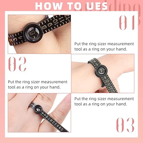 Miniatura 5 de YIEPET Juego de 100 medidores de anillos de 1 a 17 EE. UU., herramienta de medición reutilizable de tamaño de dedo, color blanco y negro
