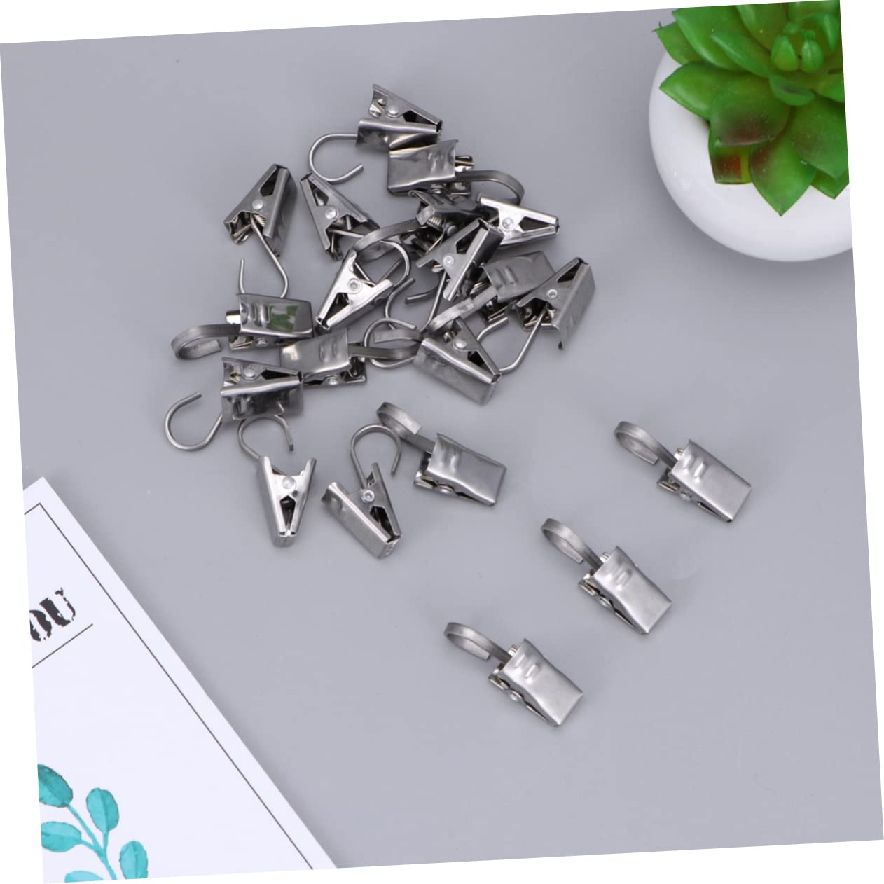 Cabilock 20Pcs Rustproof Curtain Rings with Clips Heavy Duty Drapery Hooks for Easy Hanging Satin Nickel Finish Suitable for Home Office Schools and Clinics
