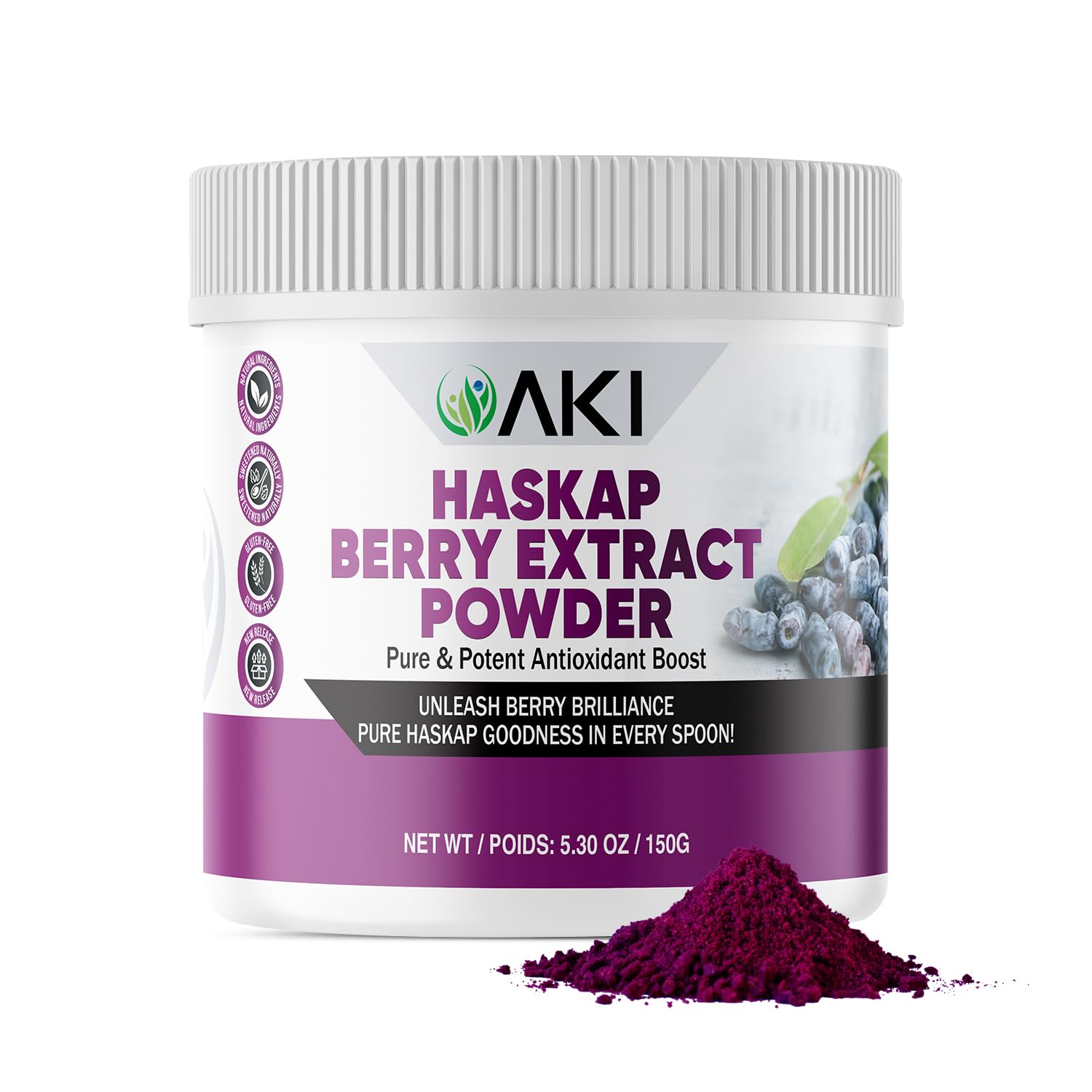 AKI Haskap Berry Extract Powder 150g (5.30oz) - Antioxidant-Rich Superfood with Vitamin C & Polyphenols - Energy Support, Mind Balance - No Artificial Flavors or Colors from Quality Dried Berries