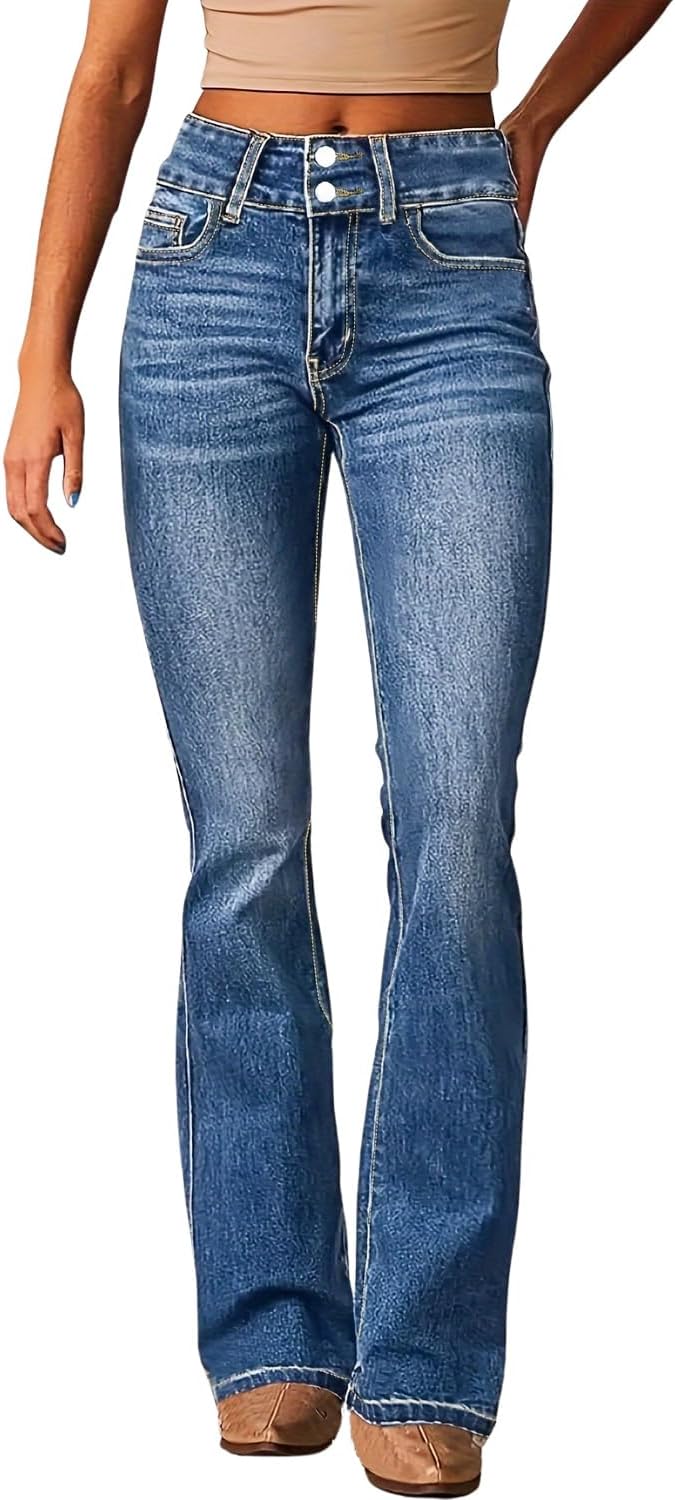 yoeasy Womens High Waisted Jeans Flare Bell Bottom Retro Stretch Boyfriend Bootcut Casual Denim Pants
