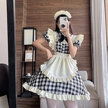 プロフ見てください メイド服 黒と白 チェック柄 メイド服 黒と白のチェック柄 コスプレ衣装