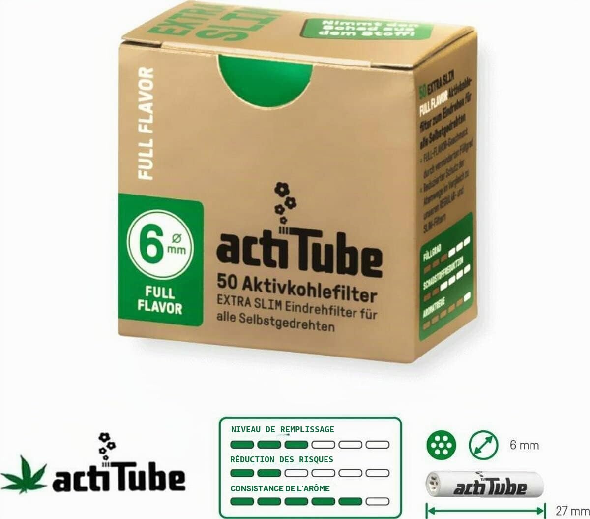 actiTube Lot de 4 paquets de 50 filtres à charbon actif extra fin Diamètre 6 mm (200 filtres)
