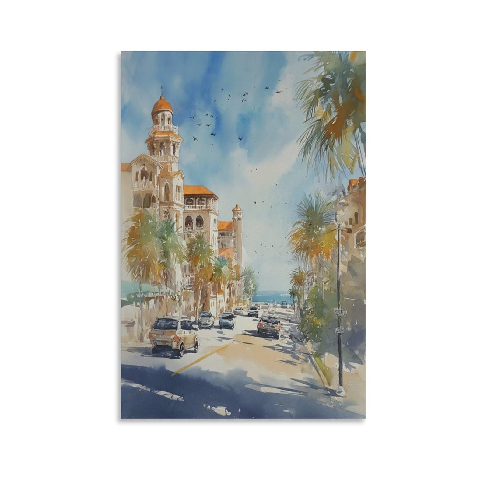 LCYNNH Florida Flower Market Watercolor Painting Orange Blossom Botanical 12x18inch(30x45cm) Print Home Bedroom Office Living Room Decor Canvas