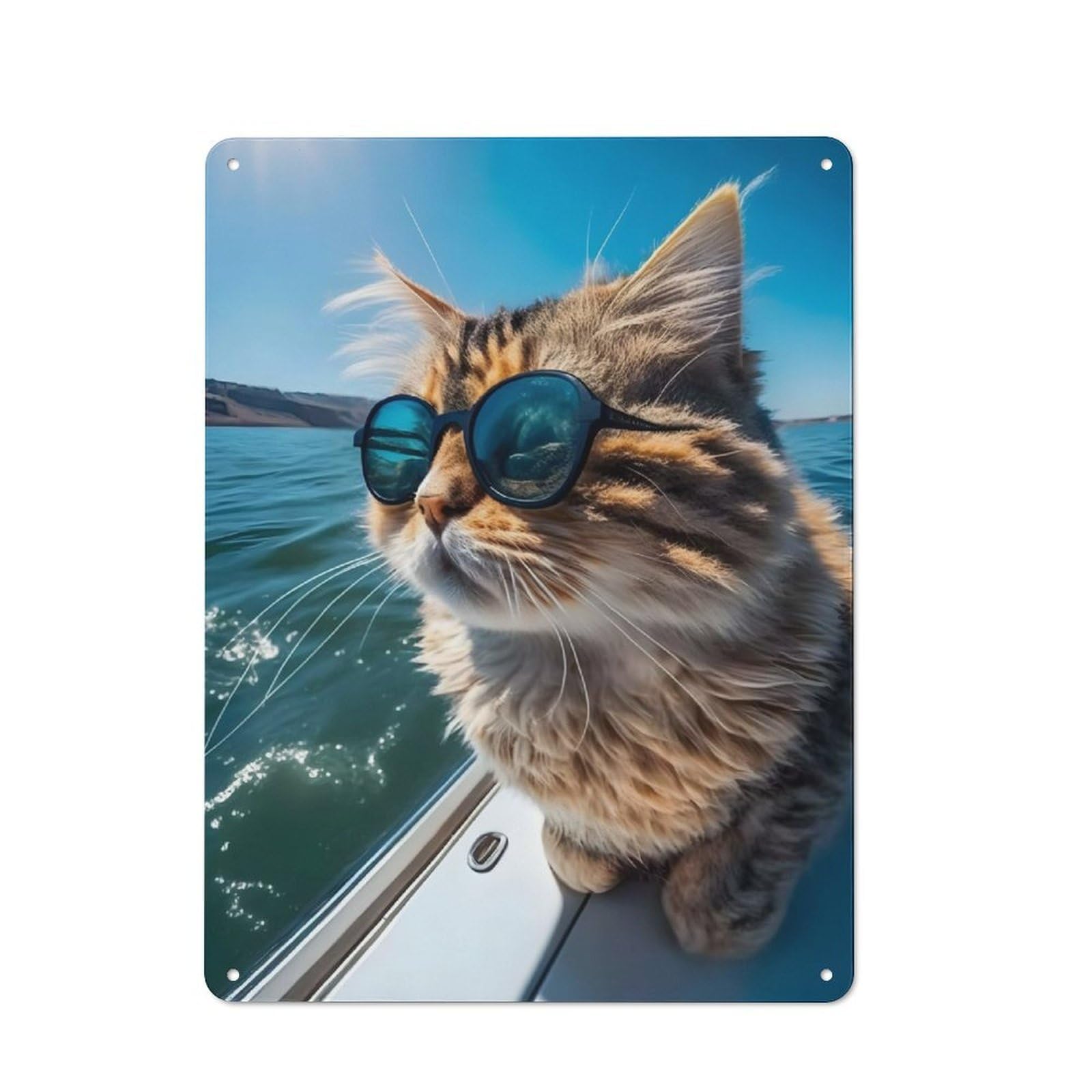 Junmoney Cat On A Yacht Retro Tin Sign 40X30cm For Bar Or Restaurant, For Collectors Of Retro Metal Wall Decor