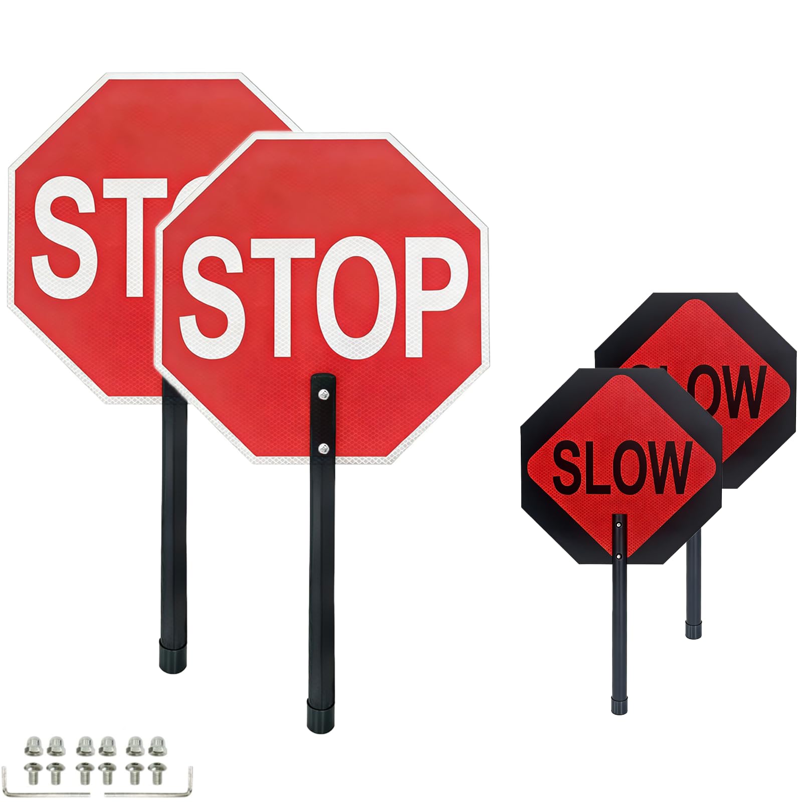 2 Pack Stop Slow Sign with Wood Handle, 13 *13" Double-Sided Hand Held Sign