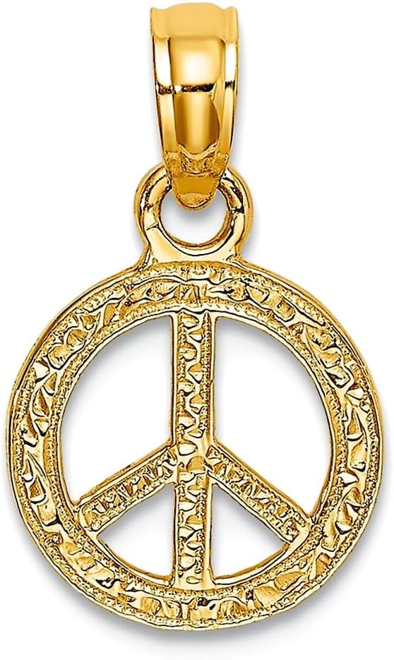 JewelryWeb 10k Gold Mini Peace Sign Flat and Textured Charm Pendant Necklace for Women
