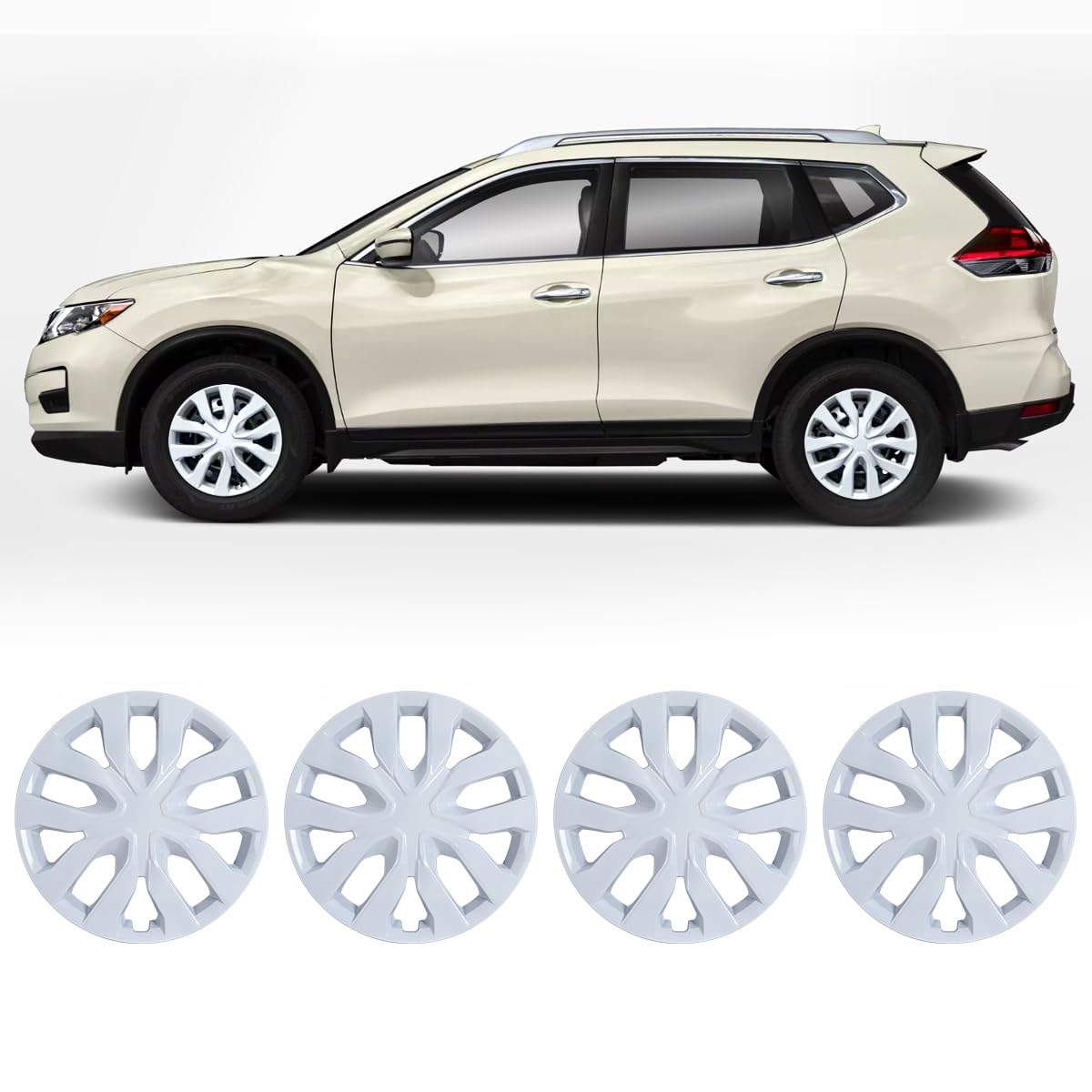 Winjet 17" Hubcaps Wheel Rims Cover for 2014-2020 Nissan Rogue [2014 2015 2016 2017 2018 2019 2020 Nissan Rogue] Wheel Rim Covers 17 Inch Hubcaps Set of 4 (White Lacquer)