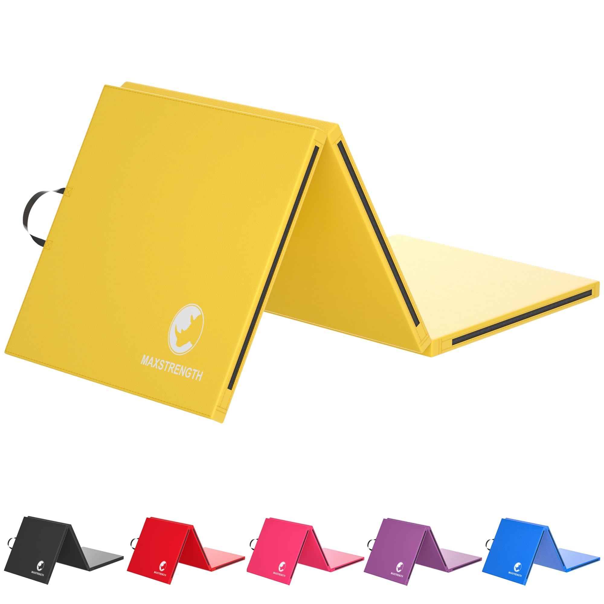 MAXSTRENGTH Tri-Folding Extra Thick Yoga Mat – Non-Slip Exercise & Gymnastics Mat | Soft Foam Fitness Mat with Carry Handle – 6ft x 2ft Foldable Workout & Travel Yoga Mat (Yellow)