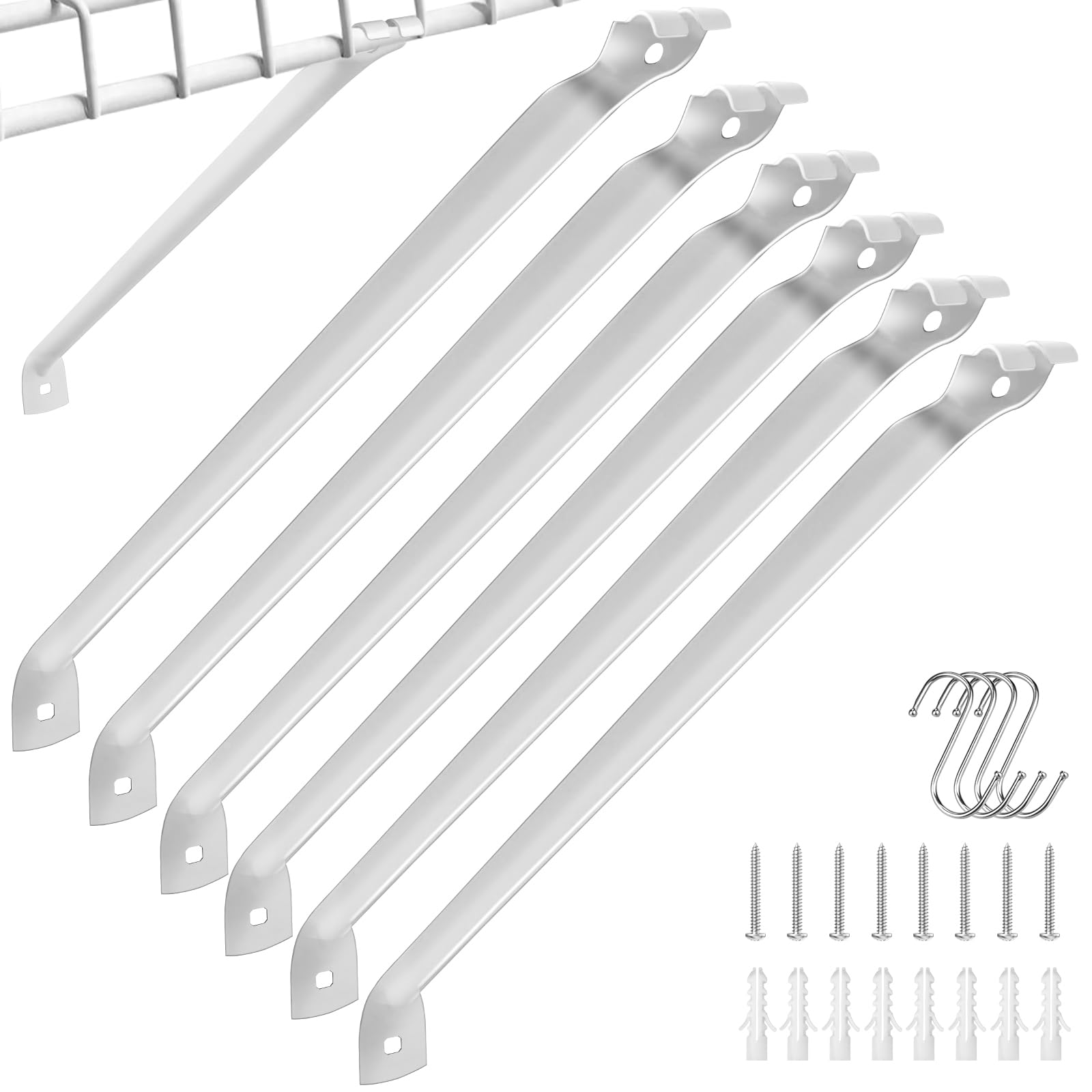 6 Pack 12 Inch Support Brackets for Wire Shelving, HYLEBOR Wire Closet Shelf Support Bracket with Anchors and Pins for Installation, Metal Wire Shelf