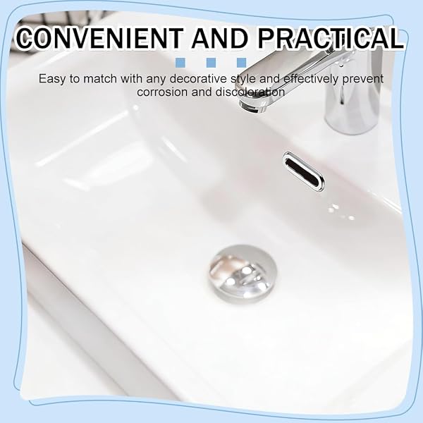 QEXUJOW Troppopieno,6 anelli di troppopieno per lavello, tappi ad anello ovali, tappi per foro di troppo pieno per lavabo, tappi rettangolari decorativi - 4