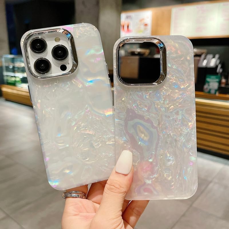 Image of COVERLY TPU for iPhone 16 Pro Max Holographic Marble Glitter Case,Luxury Laser Colorful Dreamy Hard Phone Case Camera Lens Protection Nebula Shockproof Case Aesthetic Cover for Apple iPhone 16 Pro Max