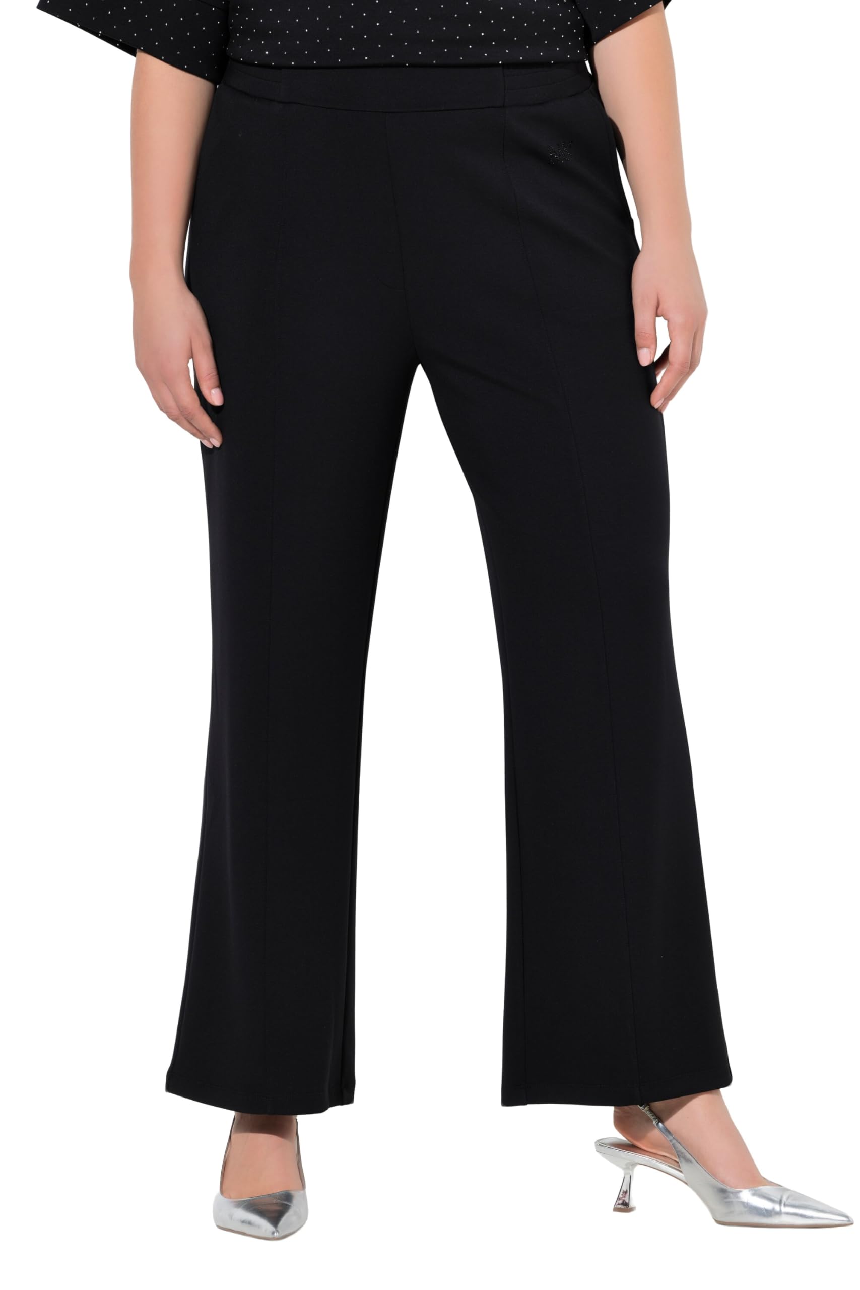 Ulla Popken Women's Jersey Trousers with Piping Casual Trousers, Black, 40W x 32L