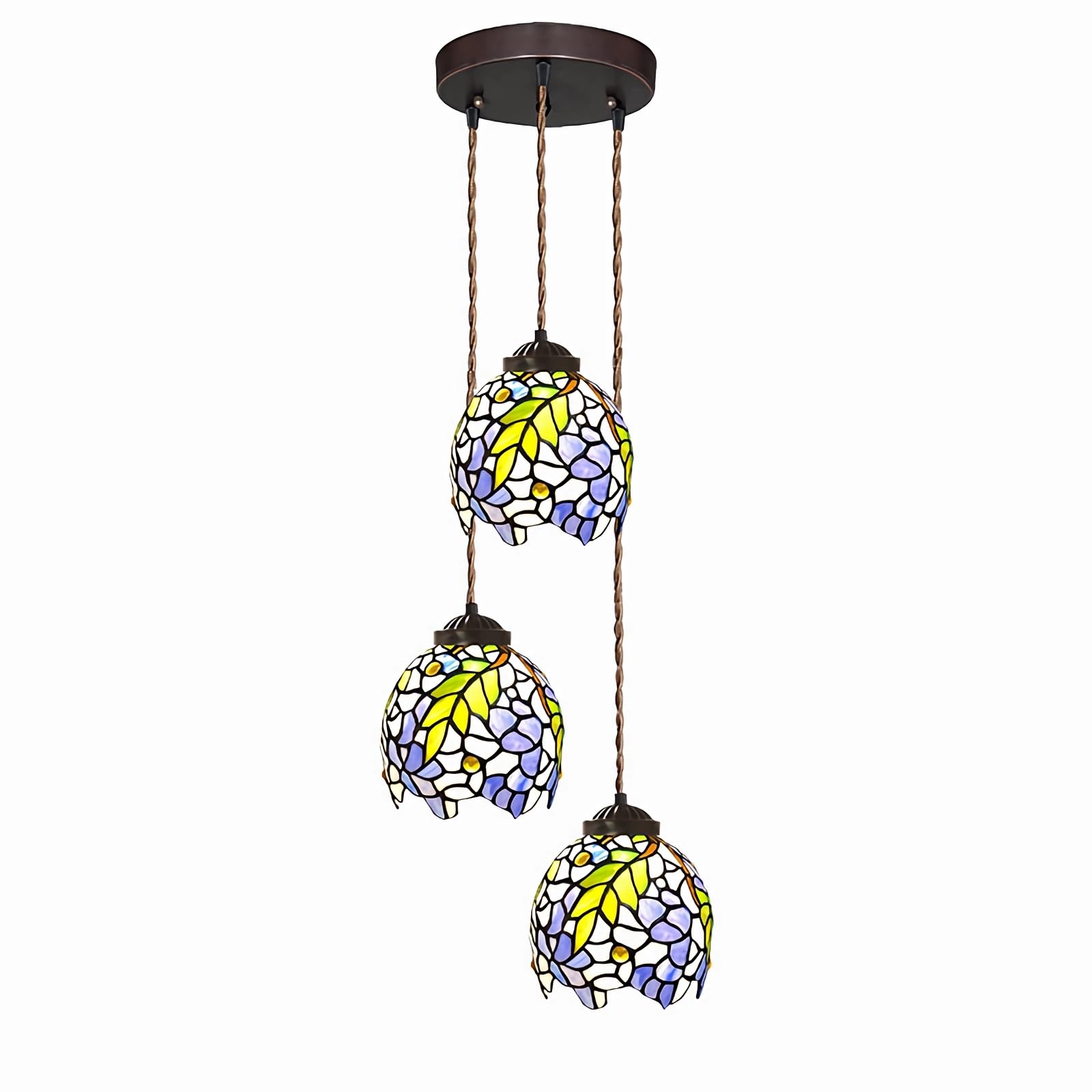 Aioneer Tiffany Style Pendant Light Fixtures, Wisteria Stained Glass Chandeliers Ceiling Light For Living Room Bedroom Bathroom Hallway Decorative-3 Lights a