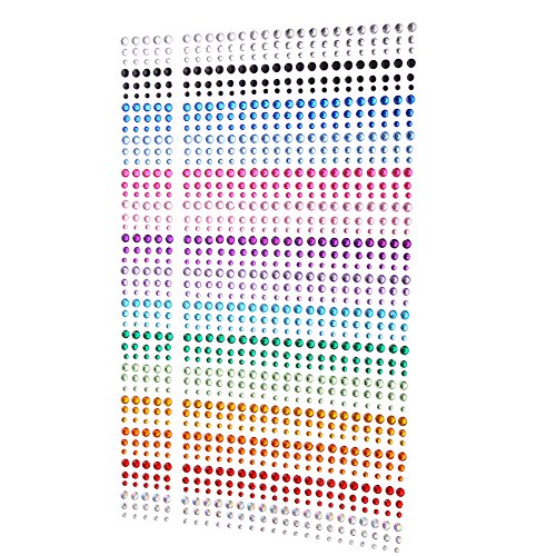 DECORA 1125 Pieces 3mm-5mm Bling Multicolor Gem Rhinestone Sticker Sheet with Self Adhesive for Scrapbooking Embellishments and Crafts