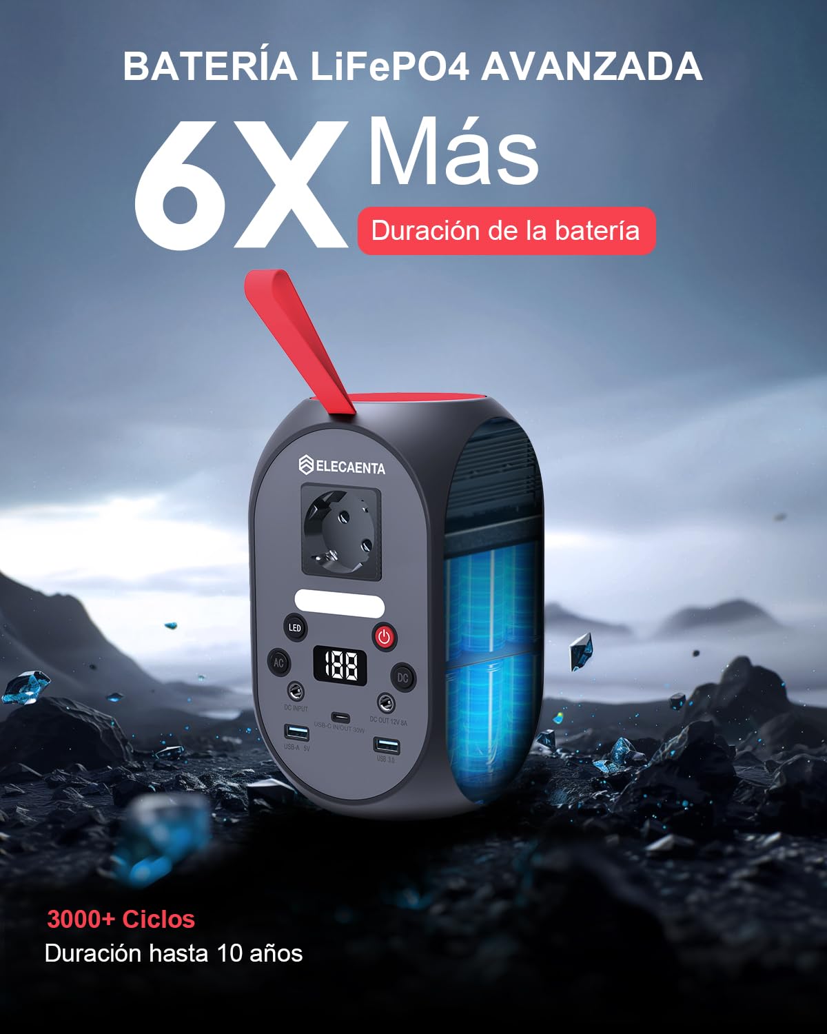 Estación de energía portátil de 99Wh, Generador Solar Portátil LiFePO4 Batería Salidas de CA 120W(Pico 200W) Respaldo de Batería con Linterna LED para Camping, Viajes, Autocaravanas, Hogar, Emergenza