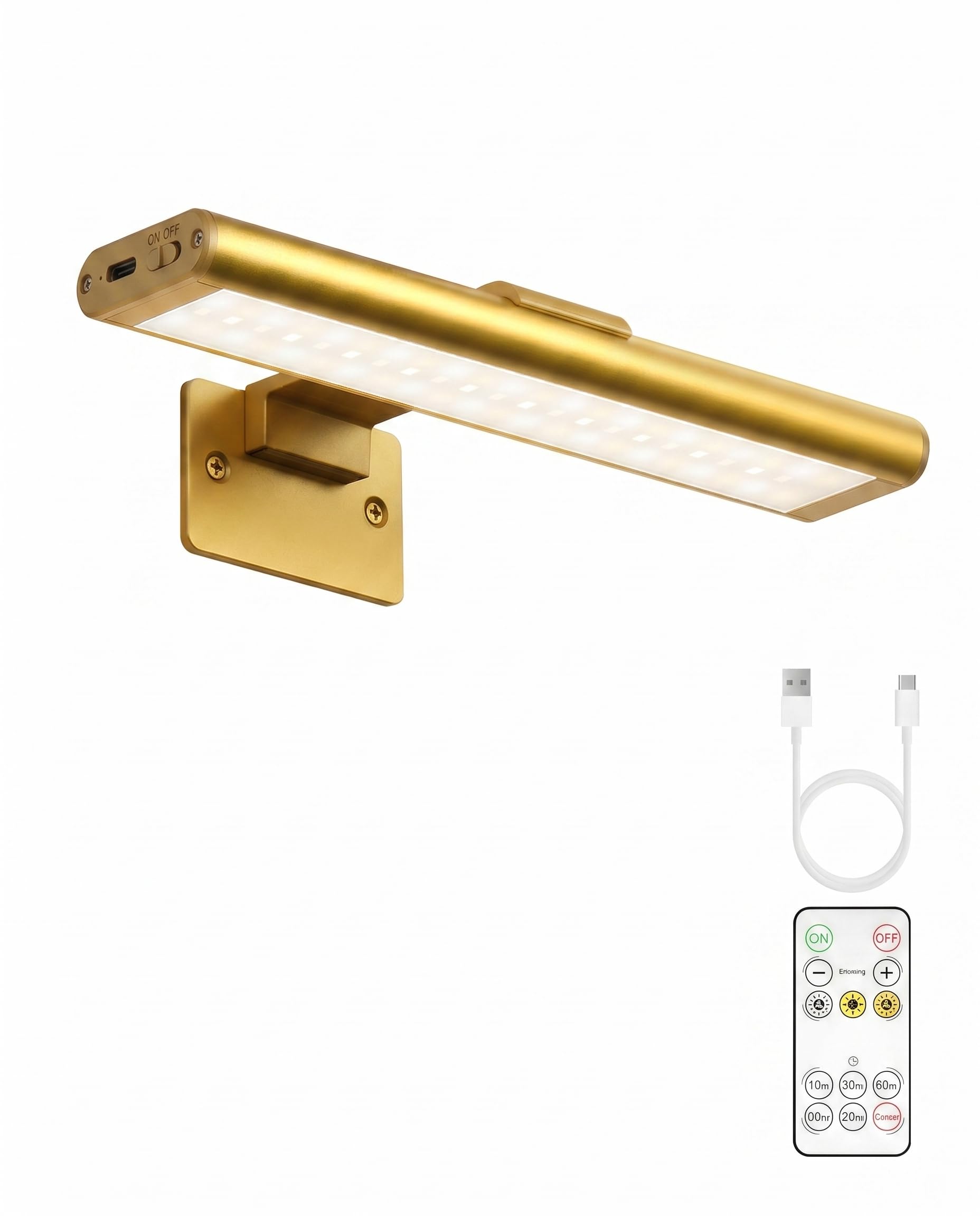 EZVALO Iluminación de Imagen Inalámbrica, Lámpara de Pared Inalámbrica para Interiores, Luces LED con Batería para Espejo de Baño, Cuadros, Pinturas y Fotos (1 Pieza, Oro)