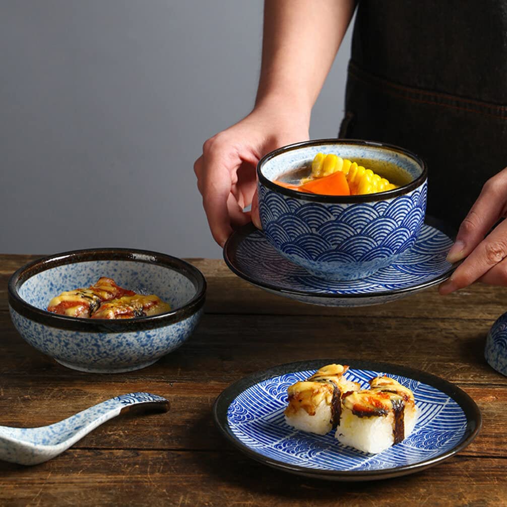 YARNOW Bol À Soupe Japonais En Céramique 3.7 Pouces Avec Couvercle Et Cuillère Bol Ramen Polyvalent Pour Cuisine Japonaise Et Service De Table