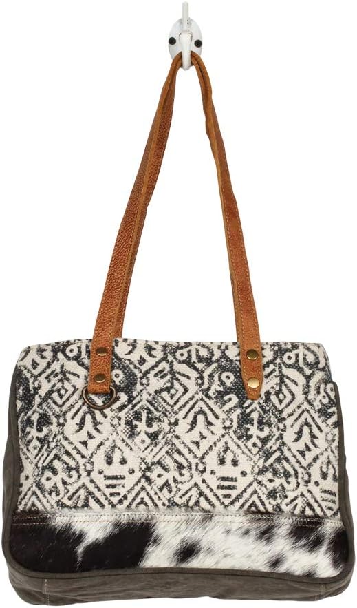 Myra Bag Cow Print Purses for Women - Canvas and Hairon Bag with Leather Shoulder Strap, Western Style Women's Purses