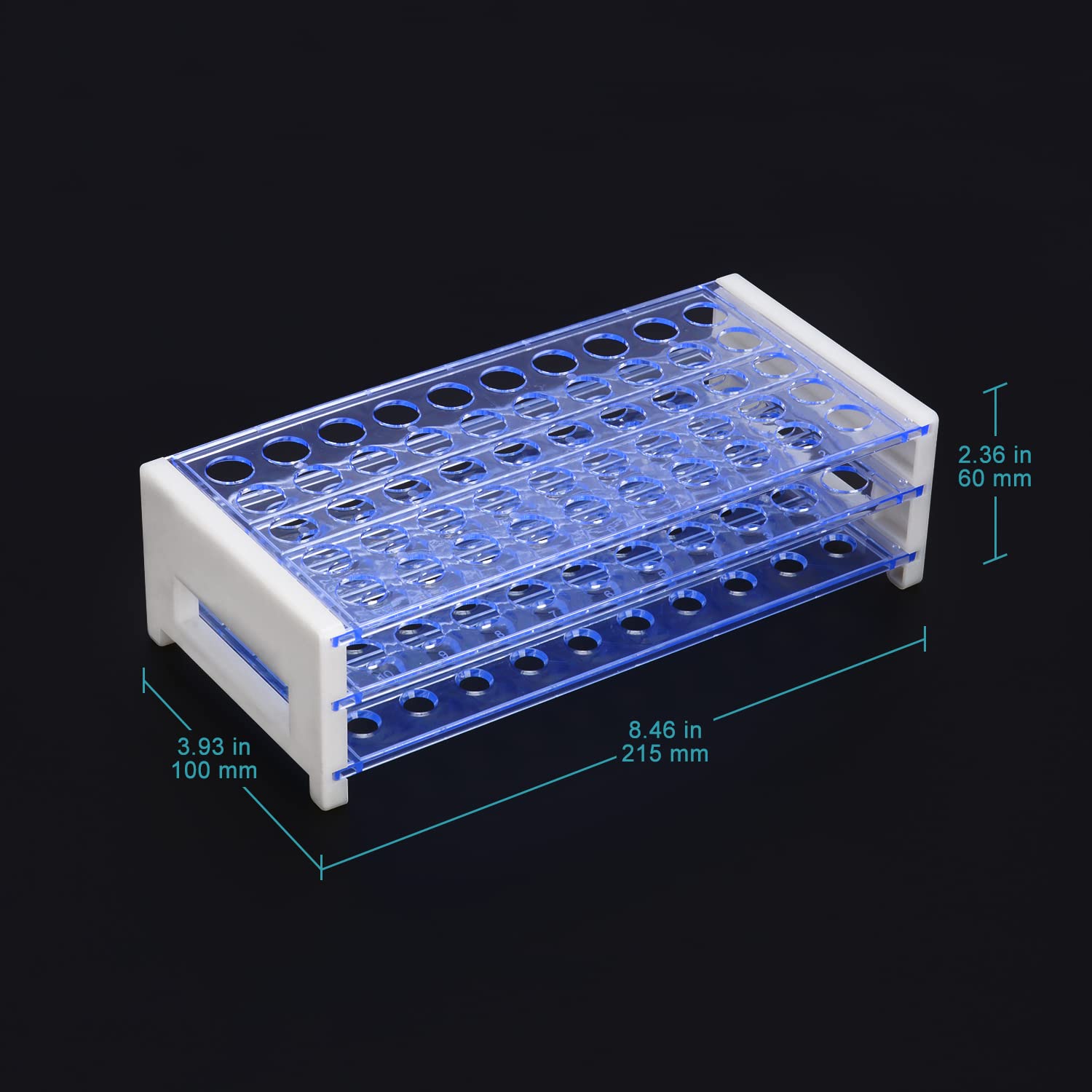 Stonylab Gradilla para Tubos de Ensayo 13 mm 50 Plazas Plástico Azul Desmontable 3 Niveles
