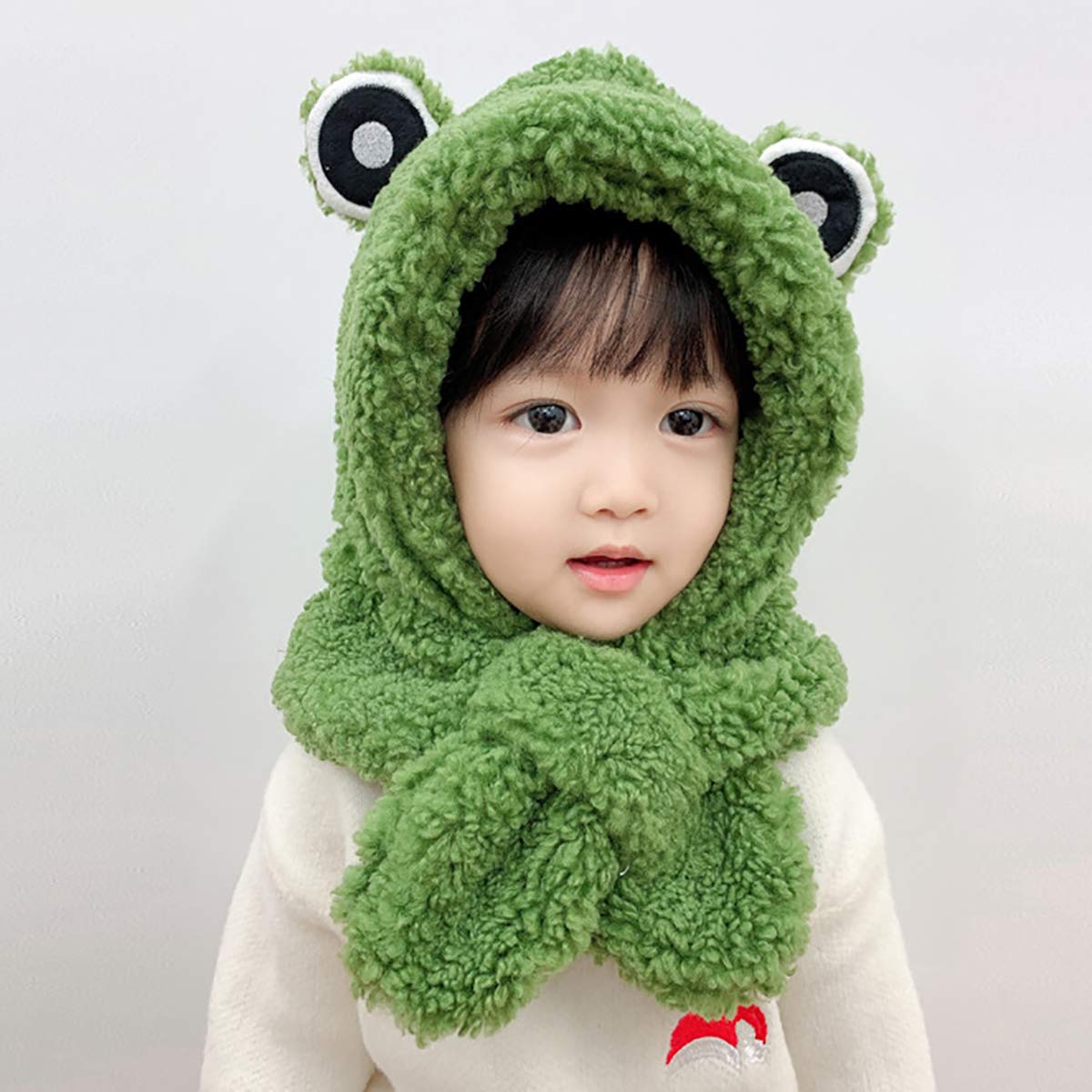 2 in 1 Hat Scarf Set,Baby Kid Cute Frog Plush Hat,Winter Outdoor Soft Warm Windproof,Classic Fashion Cap,for Infant Toddler 3-8 Years Old,Green