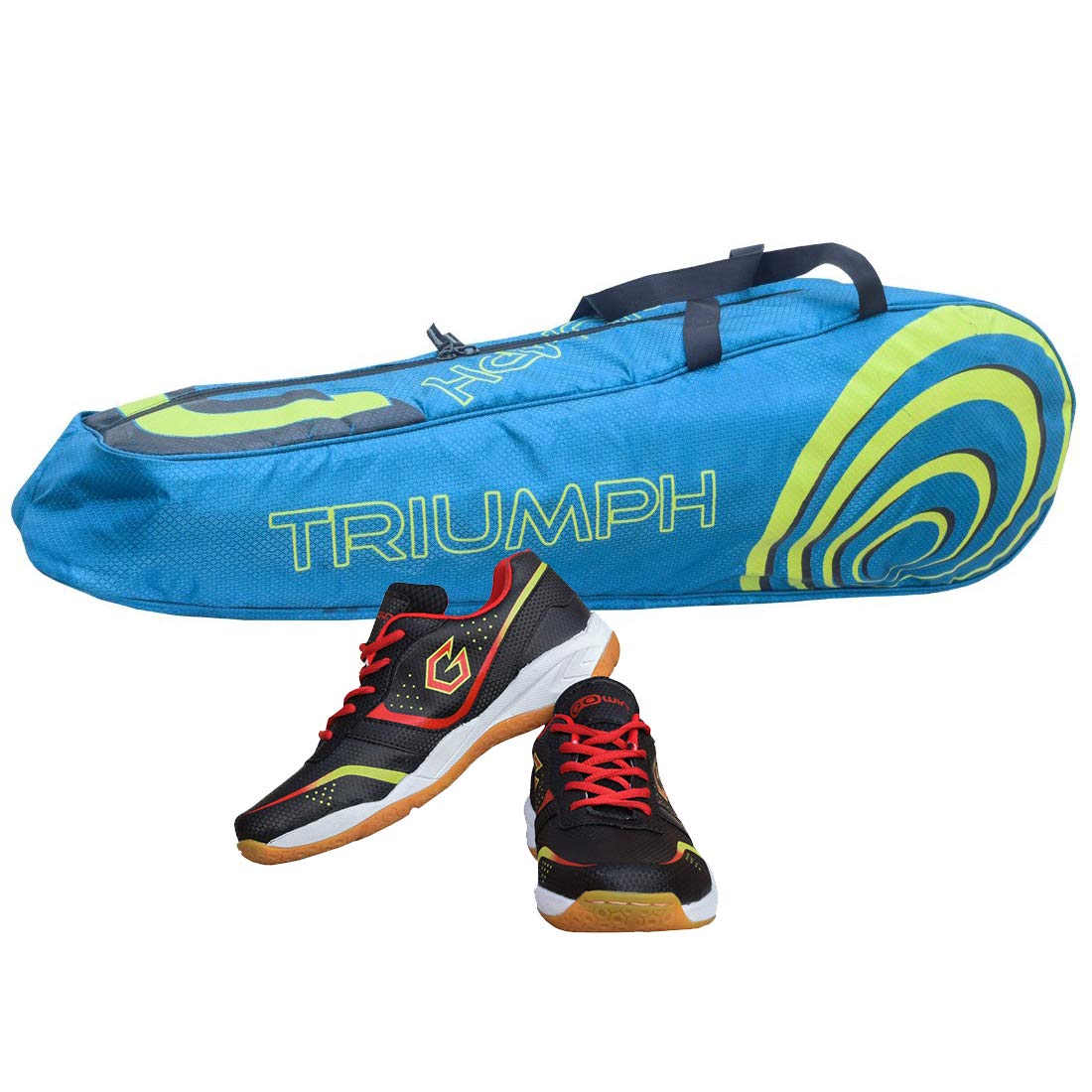 Gowin Badminton Shoe Smash Black Size-6 with Triumph Badminton Bag 304 Sky/Lime-image-48