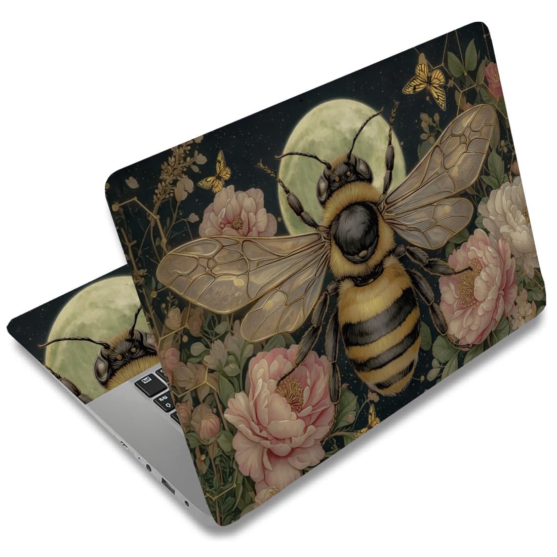 Juego de 3 calcomanías para portátil SUPERDANT de abeja vintage en PVC rosa de 15 pulgadas