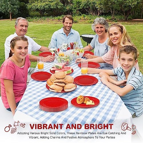 Image of PRETTY UR PARTY Red Paper Plates, 9inch Biodegradable Round Party Plates, Disposable Paper Plates for Cakes, Dessert, Snack, Fruits, 9 inch - Pack of 20 pcs