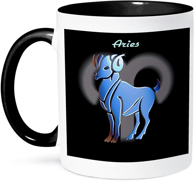3dRose 3dRose Aries Zodiac Sign - Two Tone Black Mug, 11oz , , Black/White