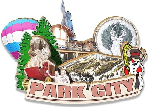 Miniatura 1 de USA Park City - Imán para nevera con imán de madera 3D, monumentos coleccionables para viajes, decoración hecha a mano
