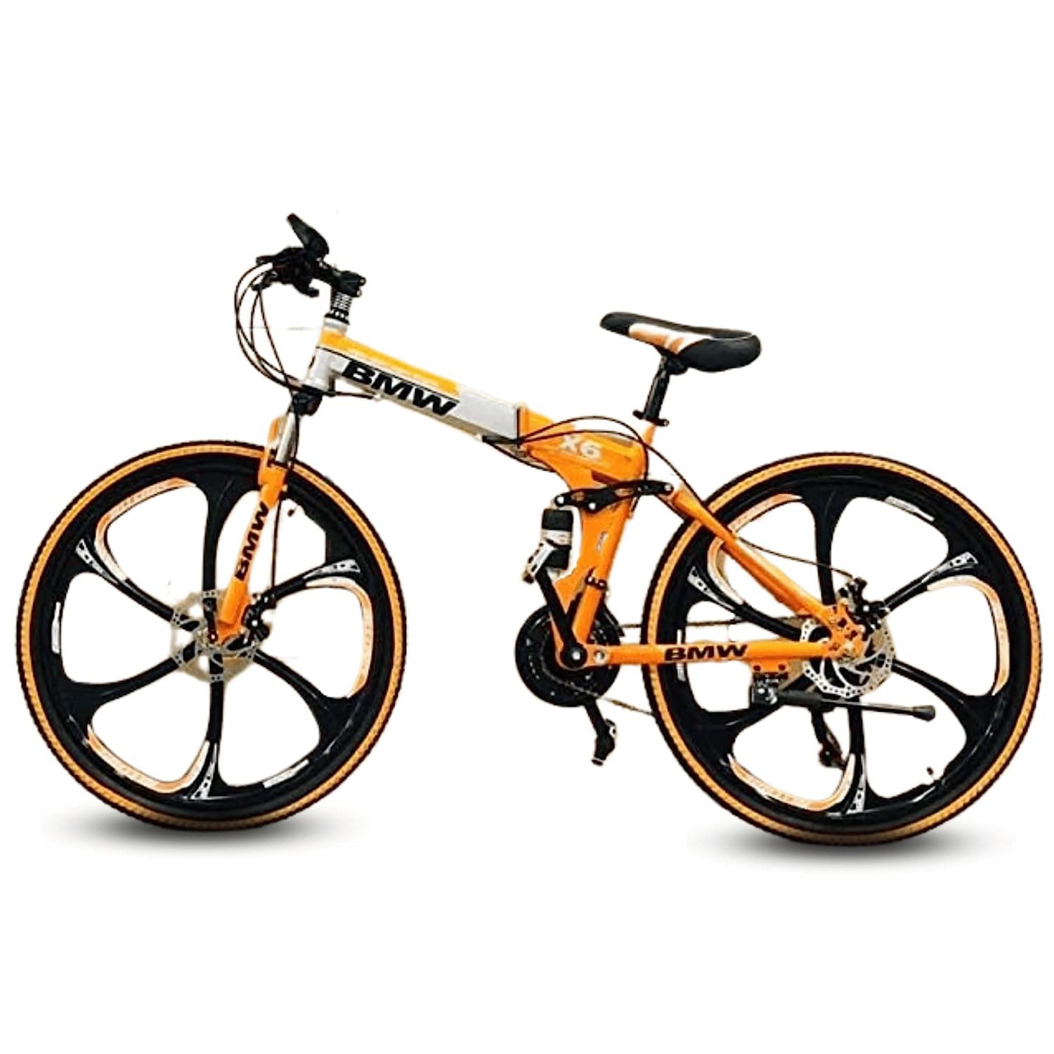 QUESEC Bikes X6 Series Premium 26inches 6 Spoke BM Foldable Cycle - 21 Gear Men's MTB Bike with Disc Brake - Lightweight Bicycle - Orange